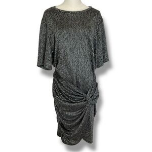 Mango Dress Pewter Silver Drop Waist Shimmery Knot Sheath Mini Size 10 Medium